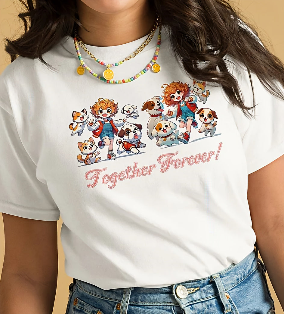 TS-018 / Together Forever T-shirt | Friendship T-shirt for Pet Lovers | Cute Animal Design | Family and Friends Matching Outfits | Pet Lovers Gift