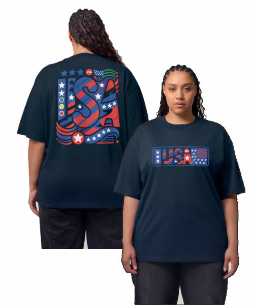 T-291-OH / Unisex organic oversized high neck t-shirt "USA”