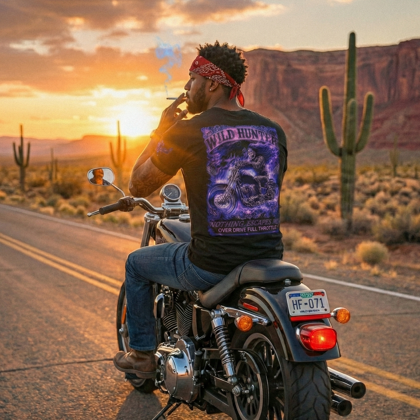 Wild Hunter Skull Biker T-Shirt - All-Over Print Design | Premium Cotton