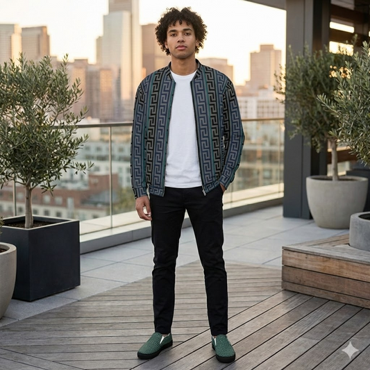 Luxury Greek Key Bomber Jacket - Medusa All-Over Print | Premium