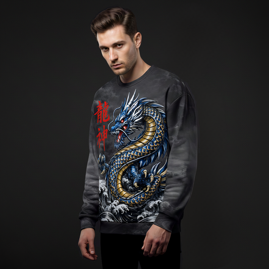 RYUJIN DESCENT Dragon Sweatshirt - All-Over Print | Japanese Mythology