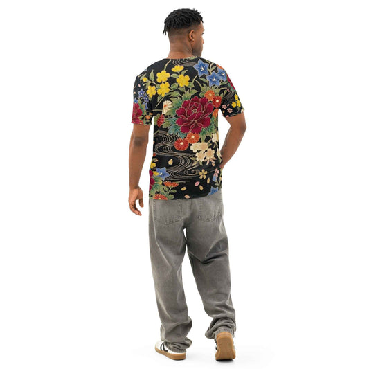 Japanese Four Seasons Floral All-Over Print Graphic T-Shirt – Peony Chrysanthemum Kimono Art Tee