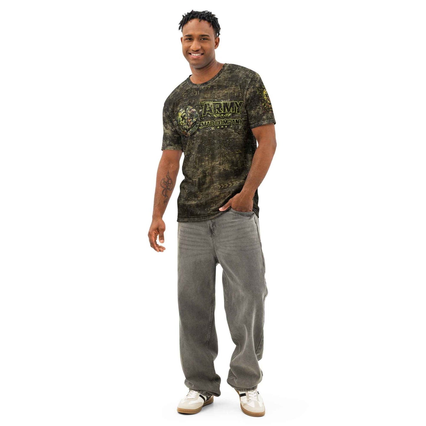 ARMY MAD COMPANY All-Over Print T-Shirt - Military Streetwear Tactical Graphic Tee | Front, Back & Sleeve Print