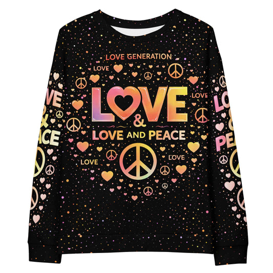 LOVE GENERATION All-Over Print Sweatshirt - LOVE AND PEACE Graphic | Unisex Streetwear Crewneck