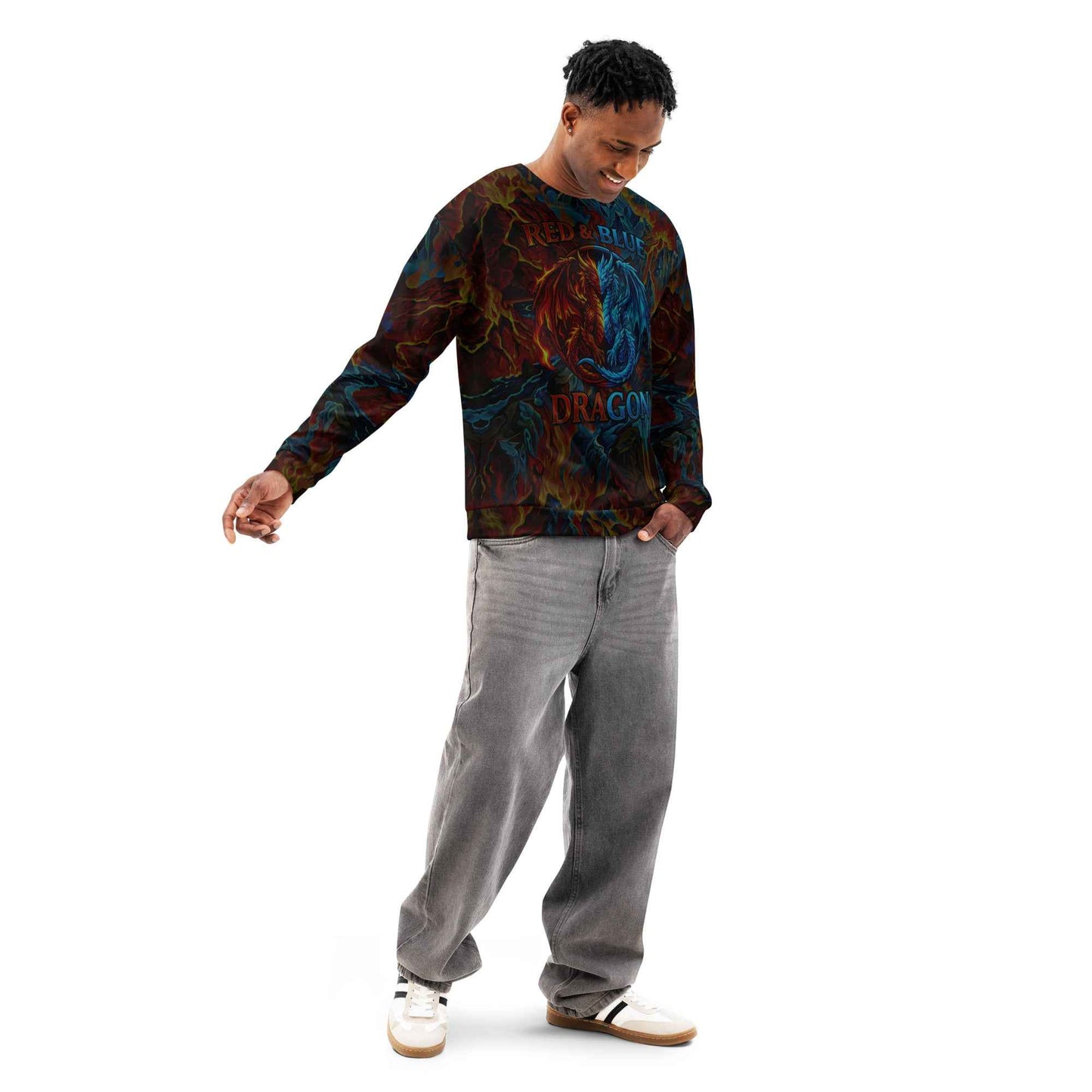Darkness Red & Blue Dragon Sweatshirt - Gothic All-Over Print | Premium Cotton