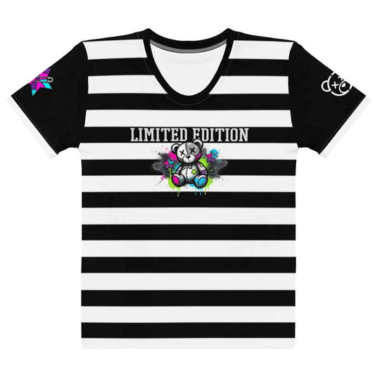Women's Striped Teddy Bear Graphic T-Shirt | Japanese Streetwear Back Print
