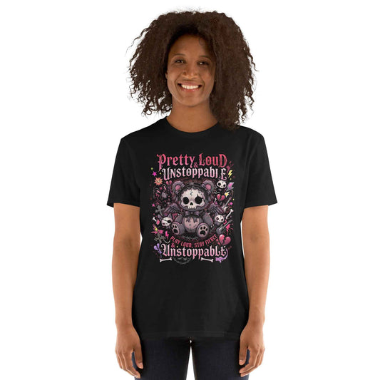 Pretty Loud & Unstoppable Skull Teddy Punk T-Shirt - Gothic Cute Rock Graphic | Alternative Streetwear Unisex Tee