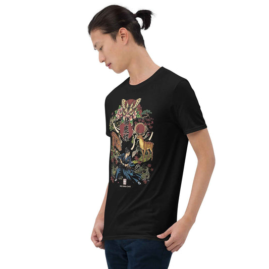 Inoshika-Cho Japanese Samurai T-Shirt – Hanafuda Boar, Deer & Butterfly Graphic
