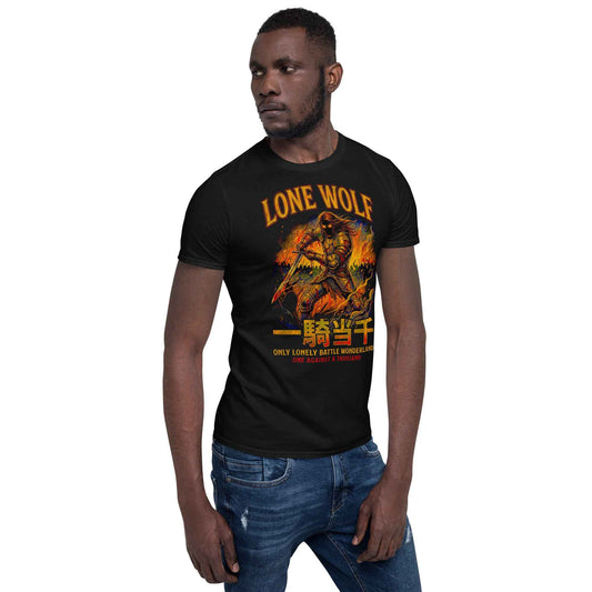 Ikki Tousen Lone Wolf Dark Fantasy Warrior Graphic T-Shirt – Japanese Kanji Streetwear