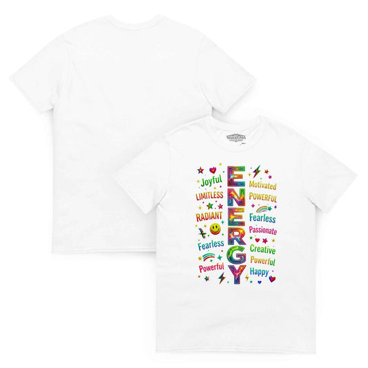 Positive Energy Typography T-Shirt – Motivational Word Art Graphic Tee White