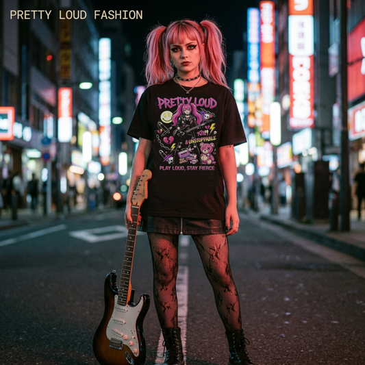 Louder Than Rules – Punk Girl Electric Guitar Graphic T-Shirt | Rock Rebel Streetwear Tee