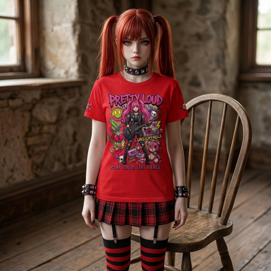 Louder Than Rules Punk Girl Electric Guitar Graphic T-Shirt | Rock Rebel Streetwear Tee