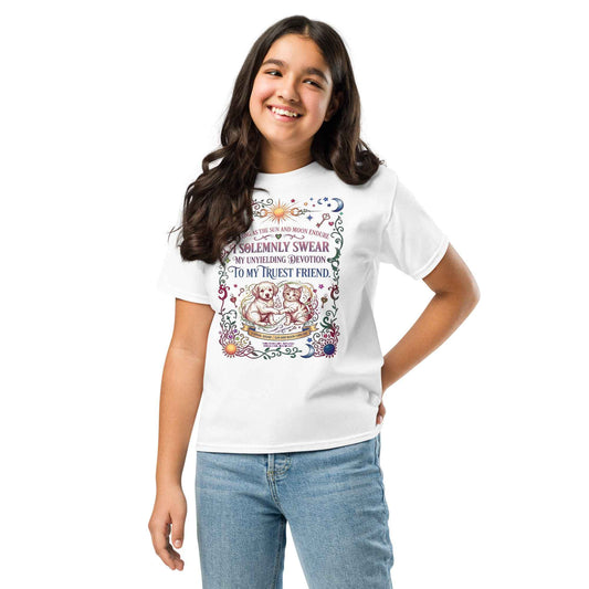 Celestial Companion Vintage Storybook Graphic T-Shirt – Sun Moon Puppy Kitten Tee
