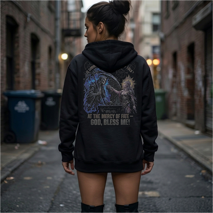 At the Mercy of Fate Grim Reaper & Goddess Vintage Graphic Fleece Zip-Up Hoodie