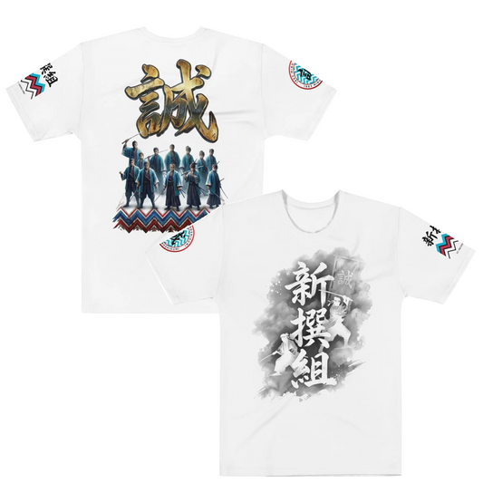 新選組鉄の掟グラフィックTシャツ – 日本の侍漢字4プリントストリートウェア