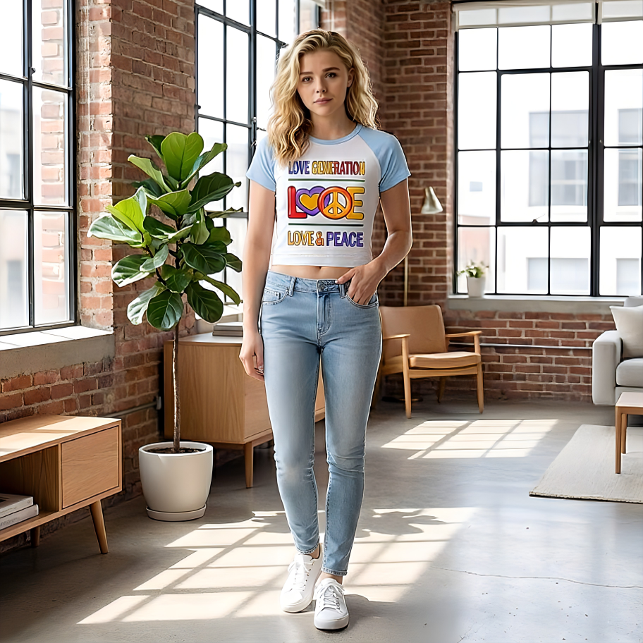 WT-006 / Women’s micro rib raglan baby tee Masatonia "Love & Peace"