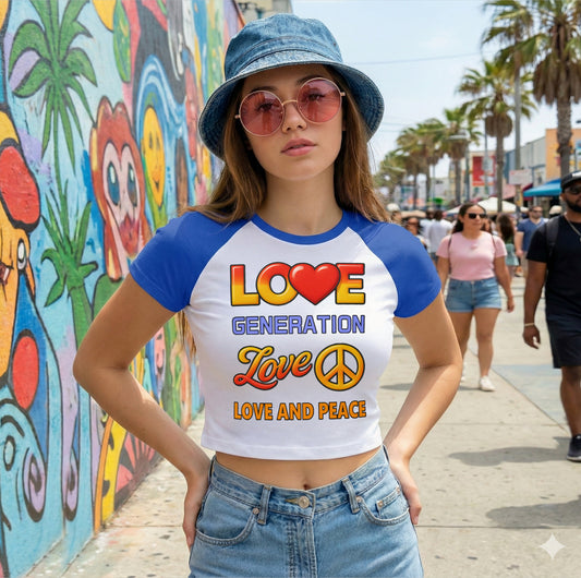 WT-005 / Women’s micro rib raglan baby tee Masatonia "Love & Peace"