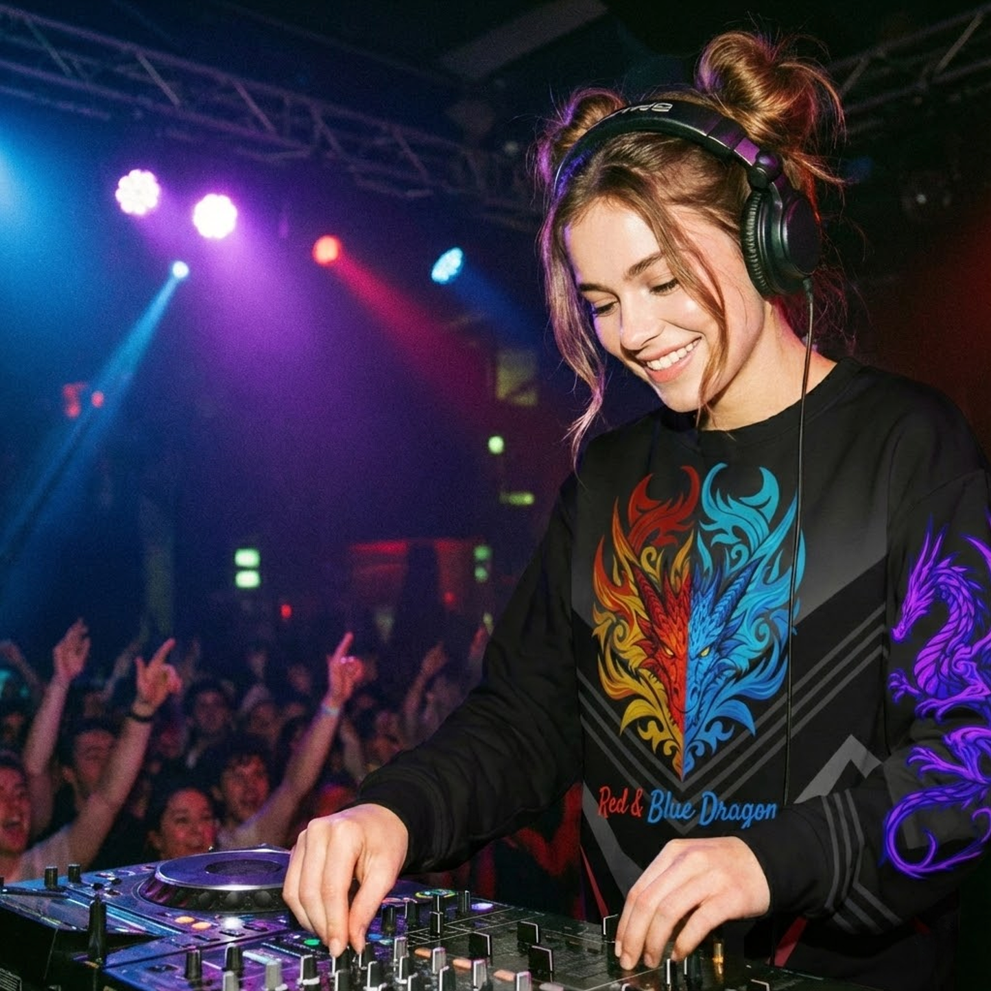 Fire & Ice Dragon Sweatshirt - Red & Blue Sleeve Design | Premium