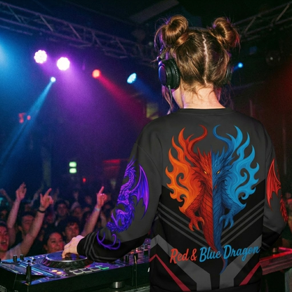 Fire & Ice Dragon Sweatshirt - Red & Blue Sleeve Design | Premium