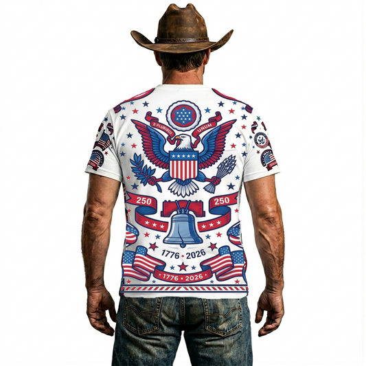 America 250 Anniversary All-Over Print T-Shirt | Patriotic USA 1776–2026 Graphic Tee