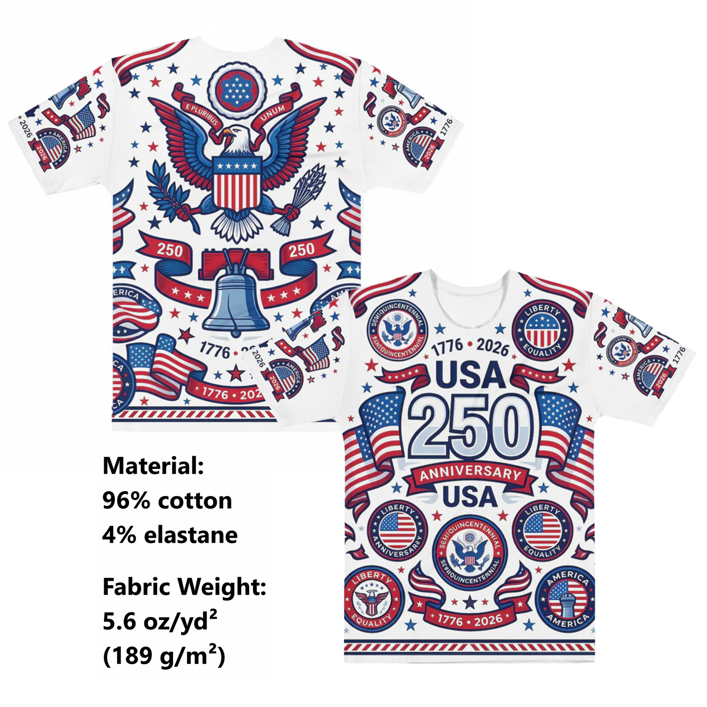 Amerika 250 Jahre Jubiläum All-Over-Print T-Shirt | Patriotisches USA 1776–2026 Grafik T-Shirt