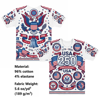 Amerika 250 Jahre Jubiläum All-Over-Print T-Shirt | Patriotisches USA 1776–2026 Grafik T-Shirt