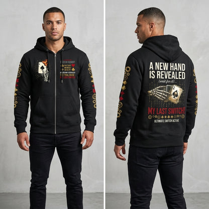 Skelett-Pik-Ass Kapuzenjacke mit Reißverschluss | Steampunk-Poker & Binärcode Heavyweight Streetwear
