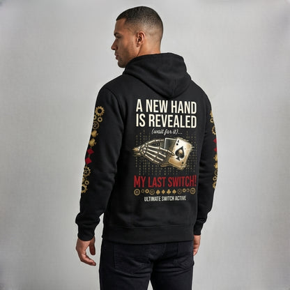 Skelett-Pik-Ass Kapuzenjacke mit Reißverschluss | Steampunk-Poker & Binärcode Heavyweight Streetwear