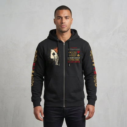 Skelett-Pik-Ass Kapuzenjacke mit Reißverschluss | Steampunk-Poker & Binärcode Heavyweight Streetwear