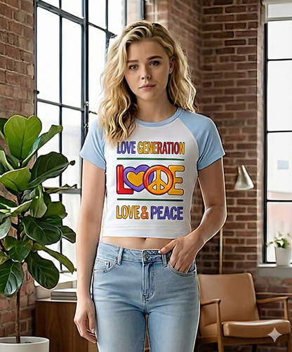 WT-006 / Women’s micro rib raglan baby tee Masatonia "Love & Peace"