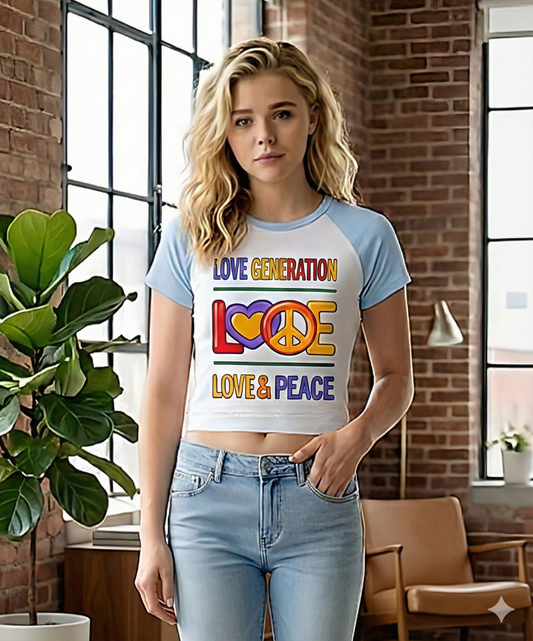 WT-006 / Women’s micro rib raglan baby tee Masatonia "Love & Peace"
