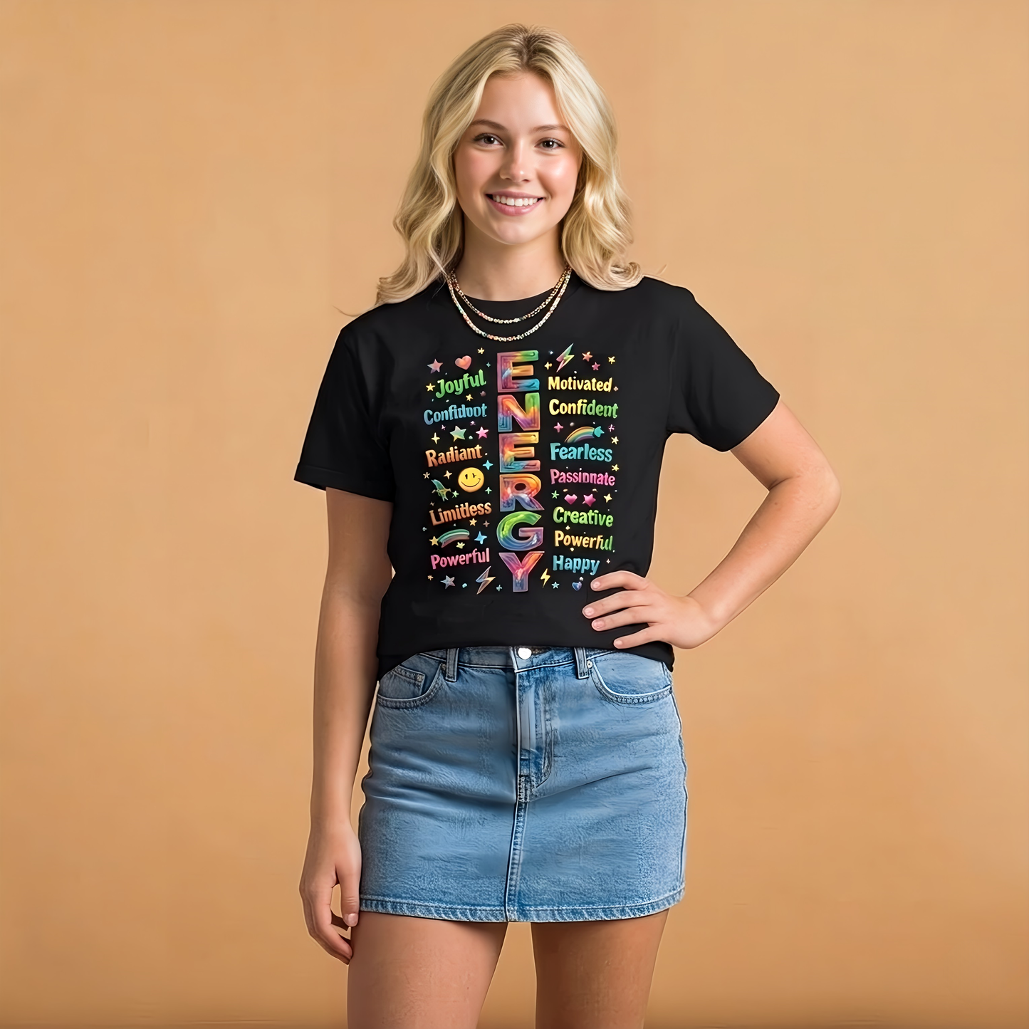 Positive Energy Typography T-Shirt - Motivational Word Art | Premium Cotton