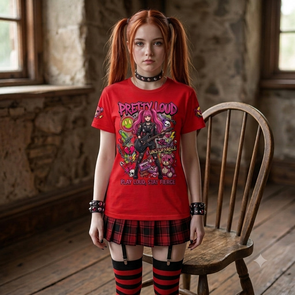 Louder Than Rules Punk Girl Electric Guitar Graphic T-Shirt | Rock Rebel Streetwear Tee