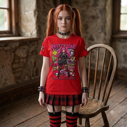 Louder Than Rules Punk Girl Electric Guitar Graphic T-Shirt | Rock Rebel Streetwear Tee