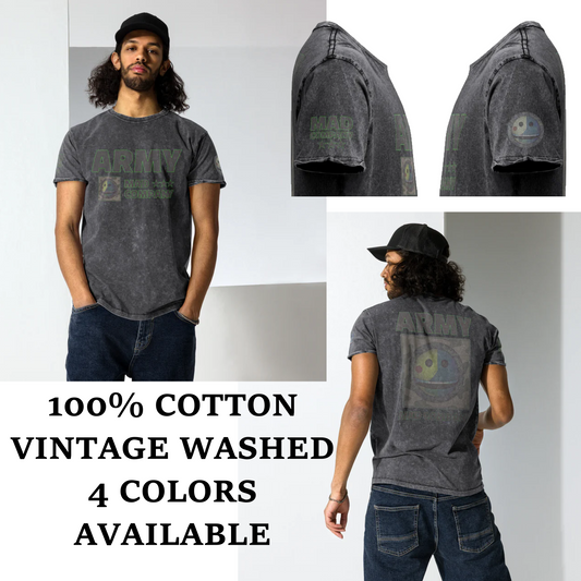 ARMY x MAD COMPANY Denim T-Shirt - Vintage Washed Streetwear Graphic Tee | Strength & Freedom Design