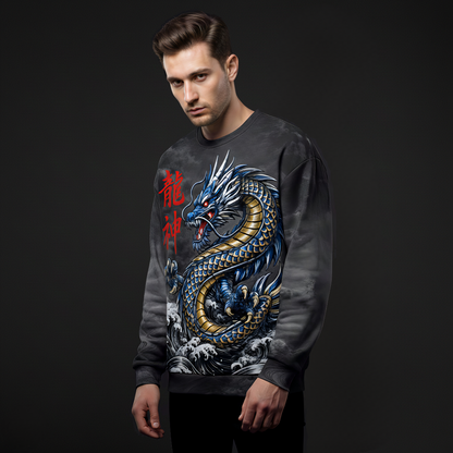 RYUJIN DESCENT Dragon Sweatshirt - All-Over Print | Japanese Mythology