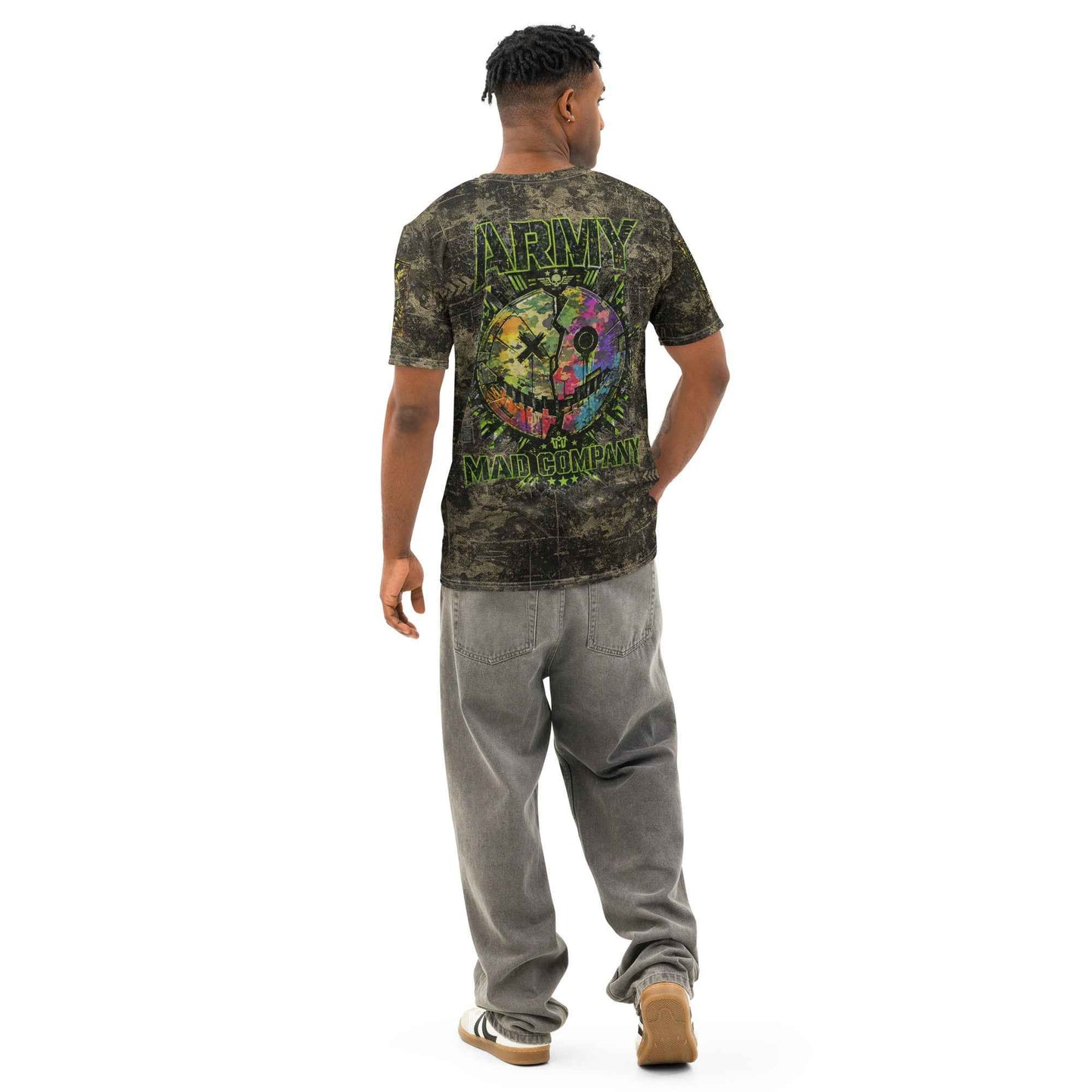 ARMY MAD COMPANY All-Over Print T-Shirt - Military Streetwear Tactical Graphic Tee | Front, Back & Sleeve Print
