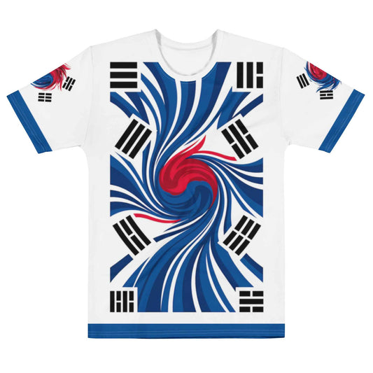 Korean Abstract Line Art All-Over Print T-Shirt - Minimal Streetwear Red Blue Graphic Tee | Unisex Designer Shirt