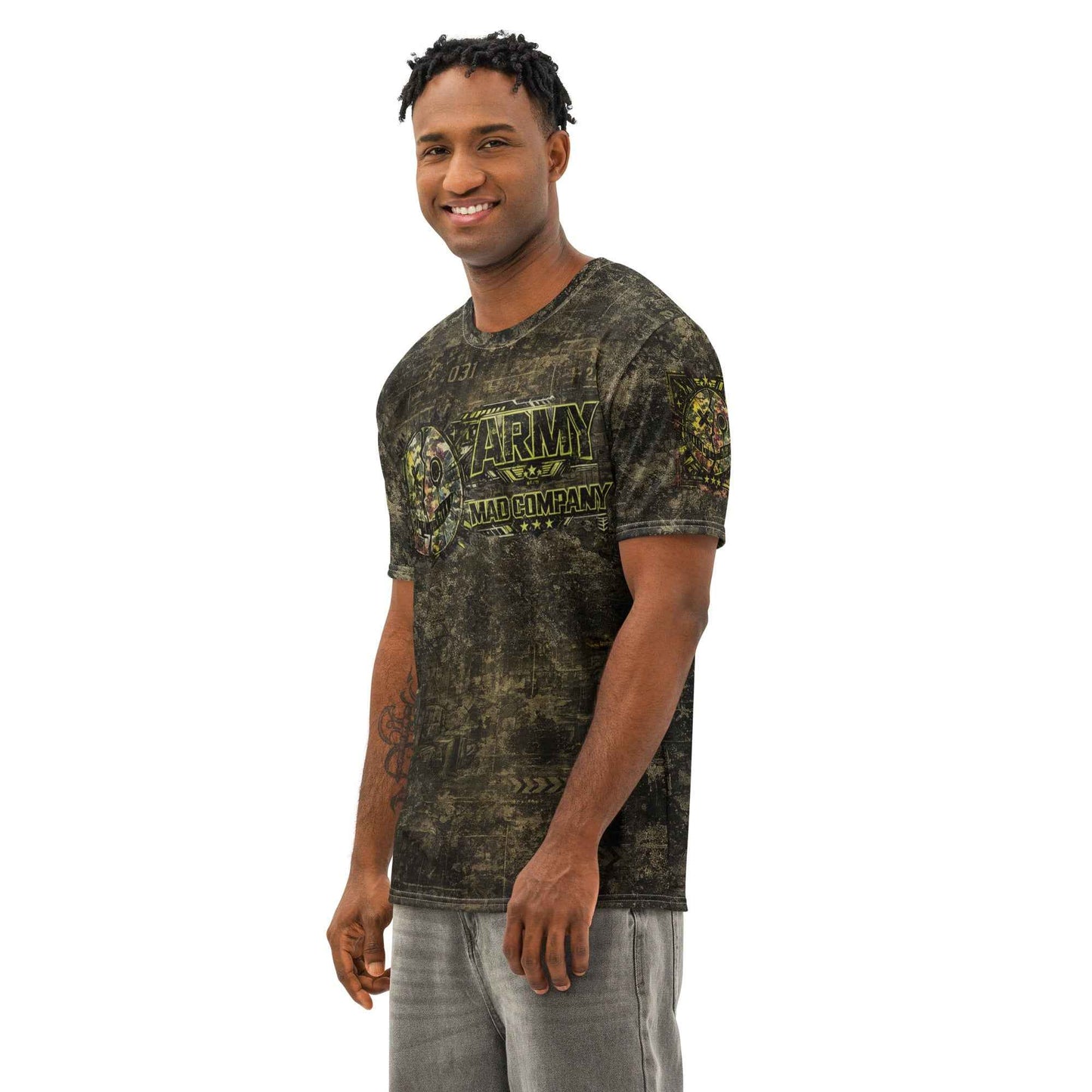 ARMY MAD COMPANY All-Over Print T-Shirt - Military Streetwear Tactical Graphic Tee | Front, Back & Sleeve Print
