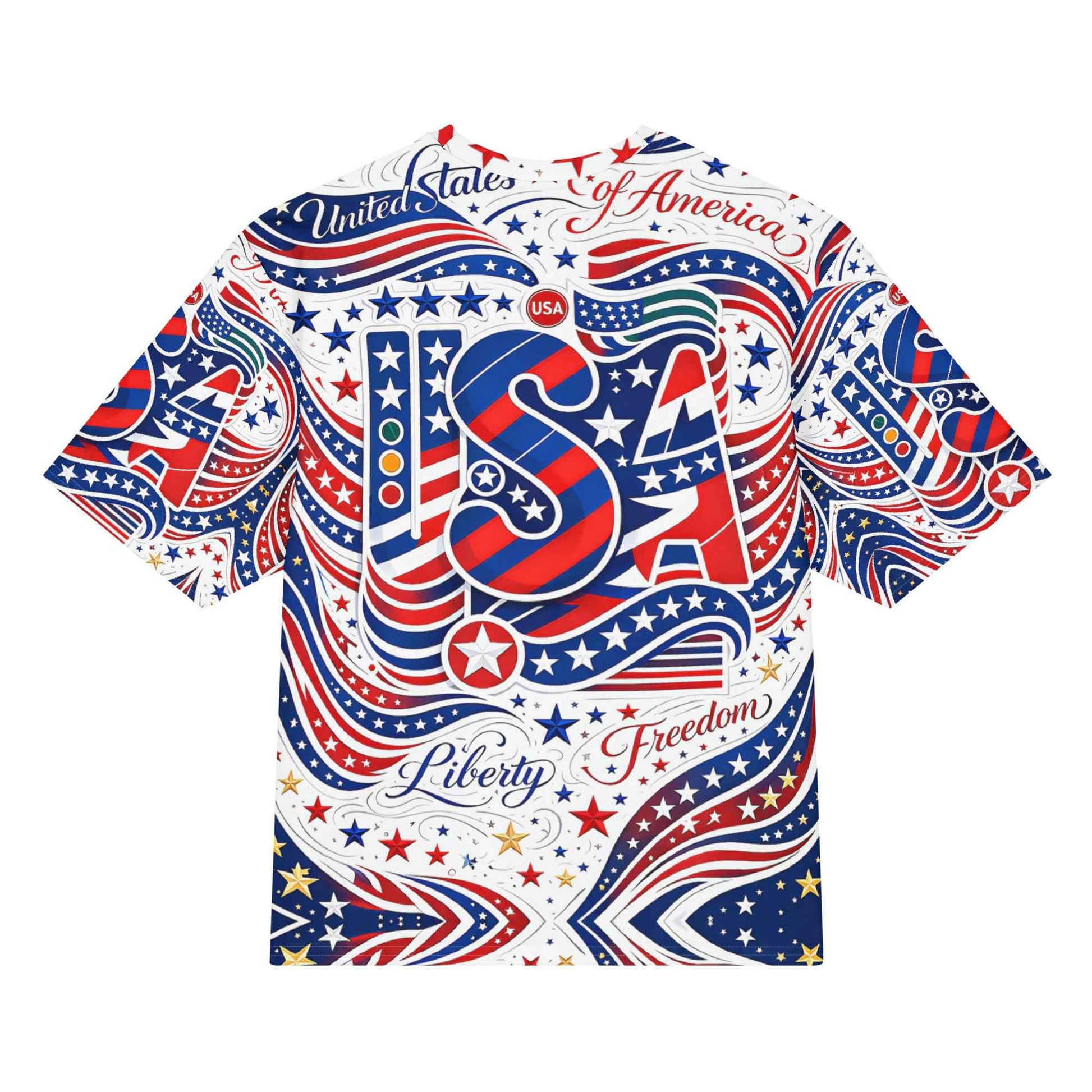 Luxury USA All-Over Print Oversized T-Shirt - Premium Patriotic Graphic Streetwear | Stars & Stripes Design