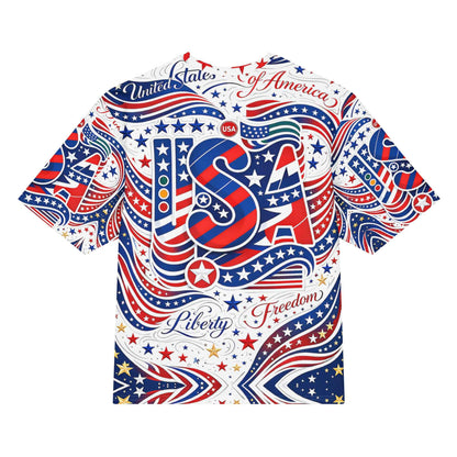 Luxury USA All-Over Print Oversized T-Shirt - Premium Patriotic Graphic Streetwear | Stars & Stripes Design