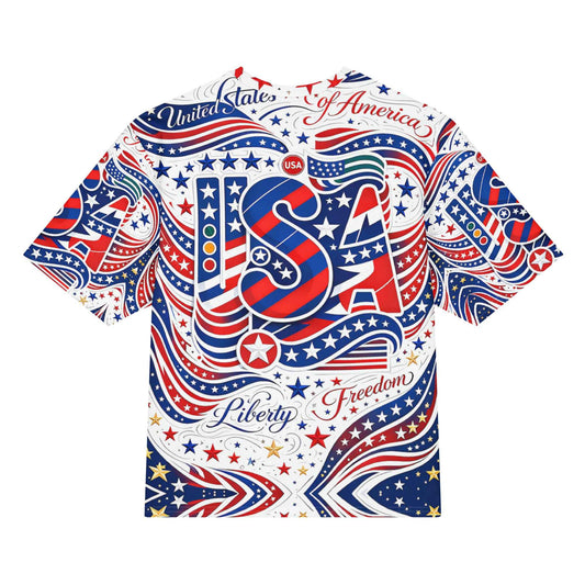 Luxury USA All-Over Print Oversized T-Shirt - Premium Patriotic Graphic Streetwear | Stars & Stripes Design