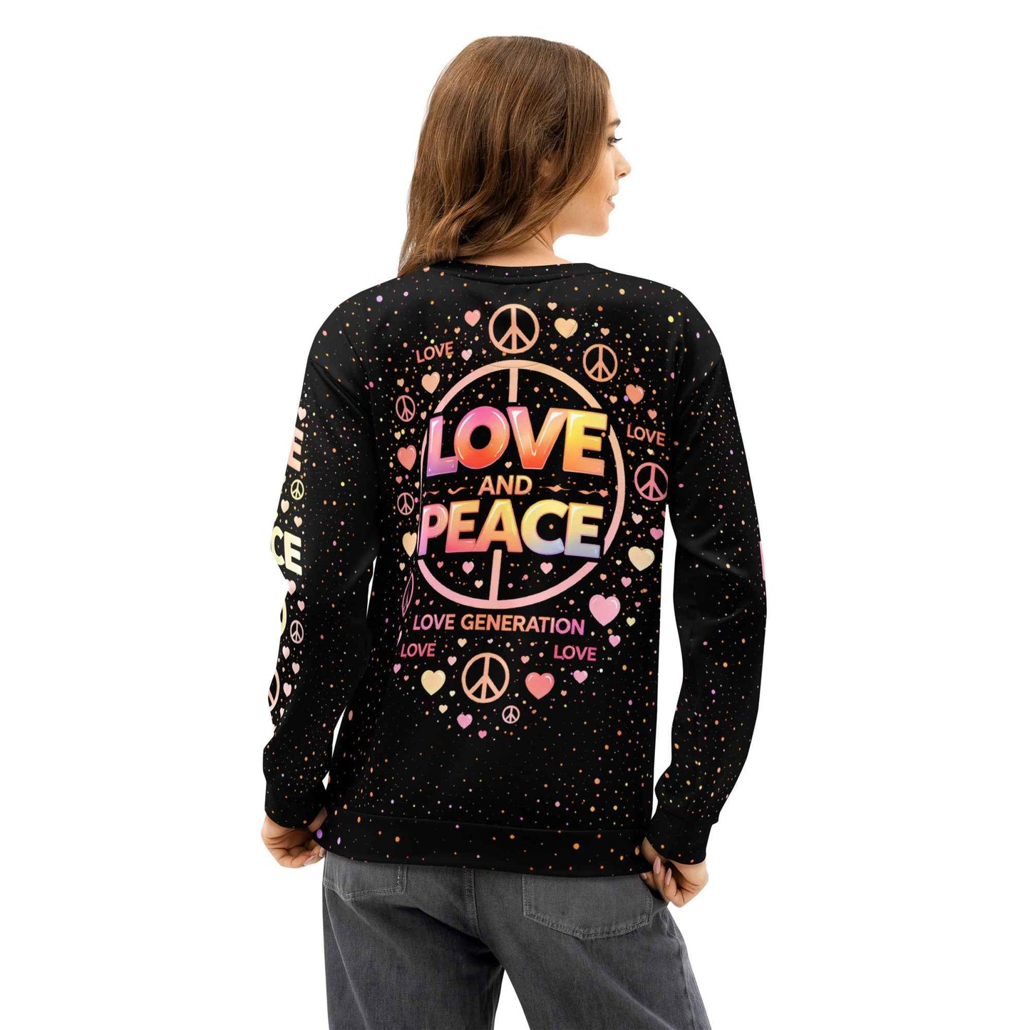 LOVE GENERATION All-Over Print Sweatshirt - LOVE AND PEACE Graphic | Unisex Streetwear Crewneck