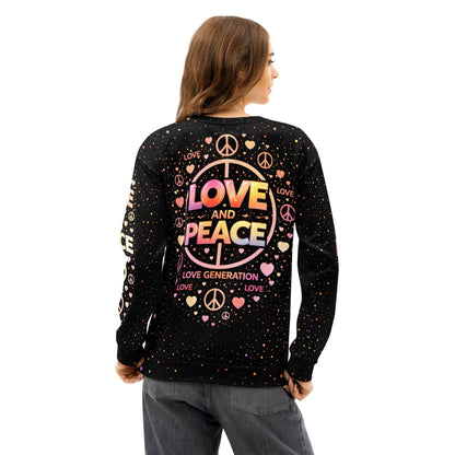 LOVE GENERATION All-Over Print Sweatshirt - LOVE AND PEACE Graphic | Unisex Streetwear Crewneck