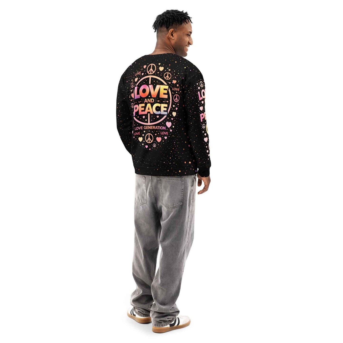 LOVE GENERATION All-Over Print Sweatshirt - LOVE AND PEACE Graphic | Unisex Streetwear Crewneck