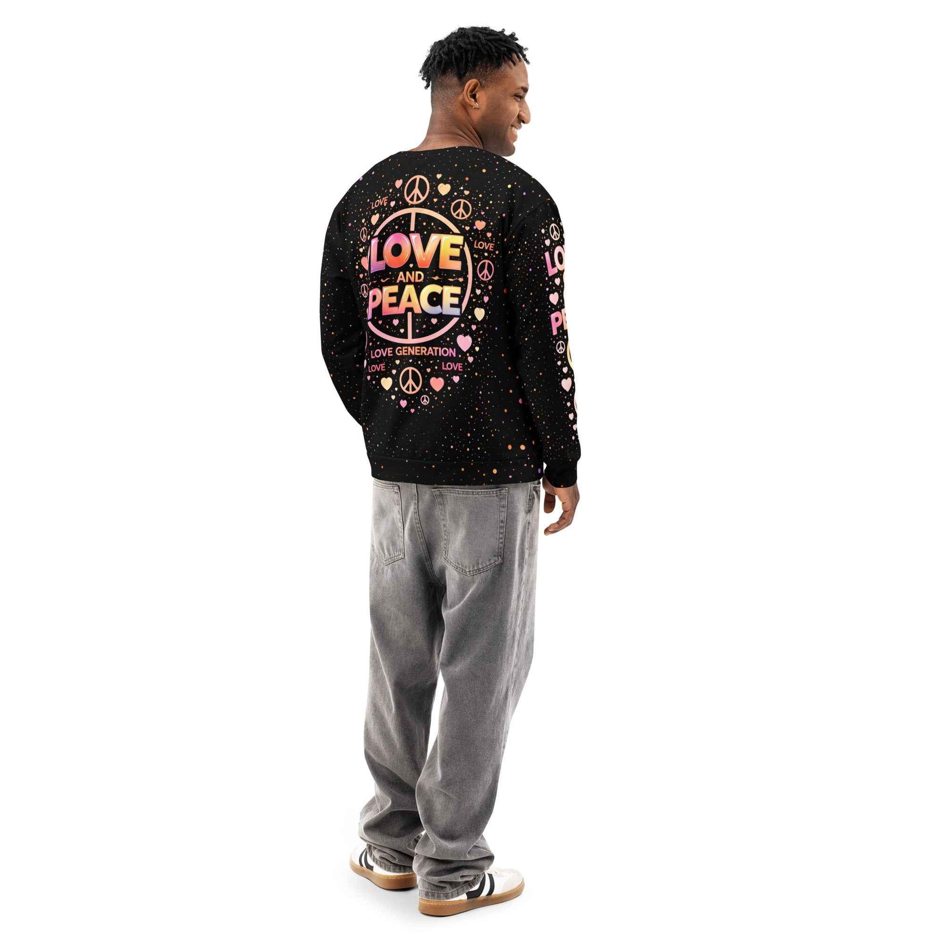 LOVE GENERATION All-Over Print Sweatshirt - LOVE AND PEACE Graphic | Unisex Streetwear Crewneck
