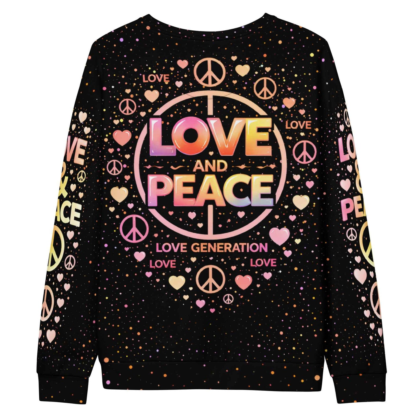 LOVE GENERATION All-Over Print Sweatshirt - LOVE AND PEACE Graphic | Unisex Streetwear Crewneck