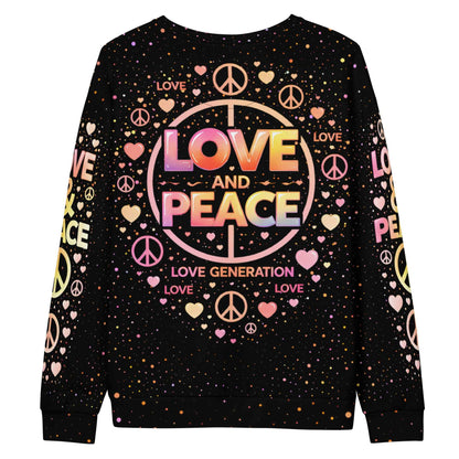 LOVE GENERATION All-Over Print Sweatshirt - LOVE AND PEACE Graphic | Unisex Streetwear Crewneck