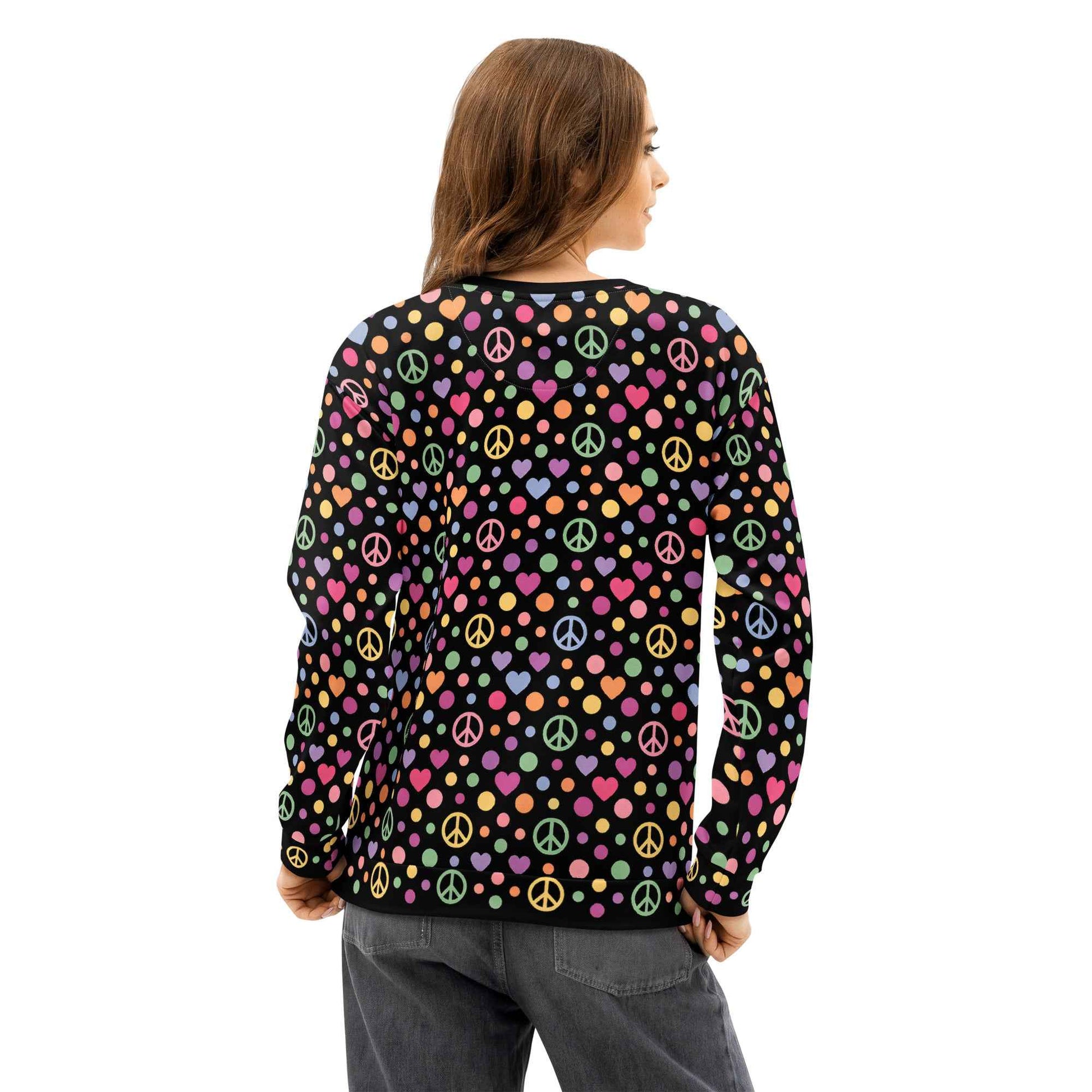 LOVE GENERATION All-Over Print Sweatshirt - Heart & Peace Symbol Pop Art | Unisex Streetwear Crewneck