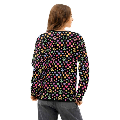 LOVE GENERATION All-Over Print Sweatshirt - Heart & Peace Symbol Pop Art | Unisex Streetwear Crewneck